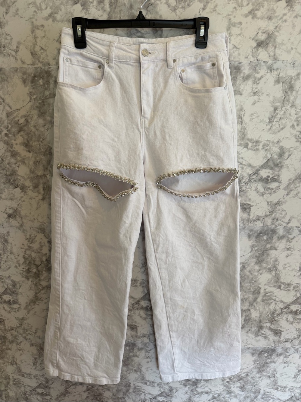 Noli White Wide Leg Rhinestone-Trim Jeans - Women